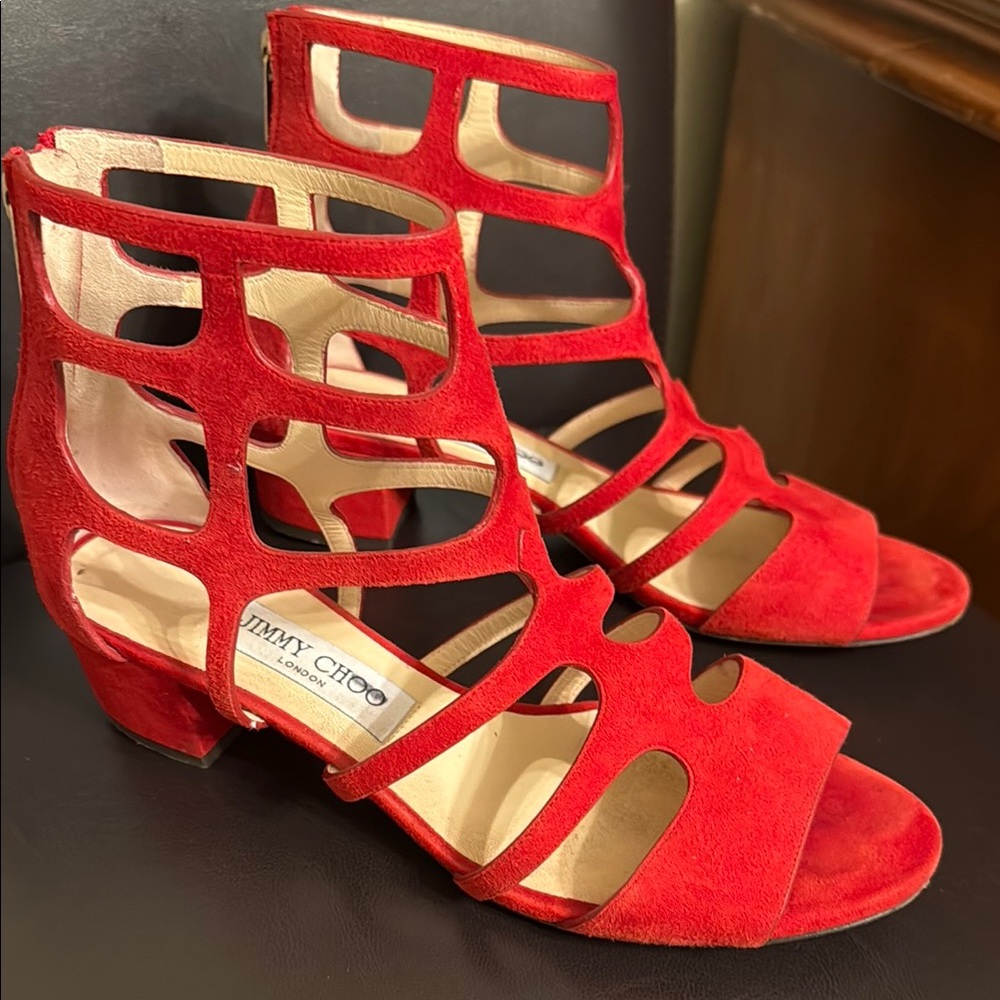 Jimmy Choo Red Suede Women's Sandals